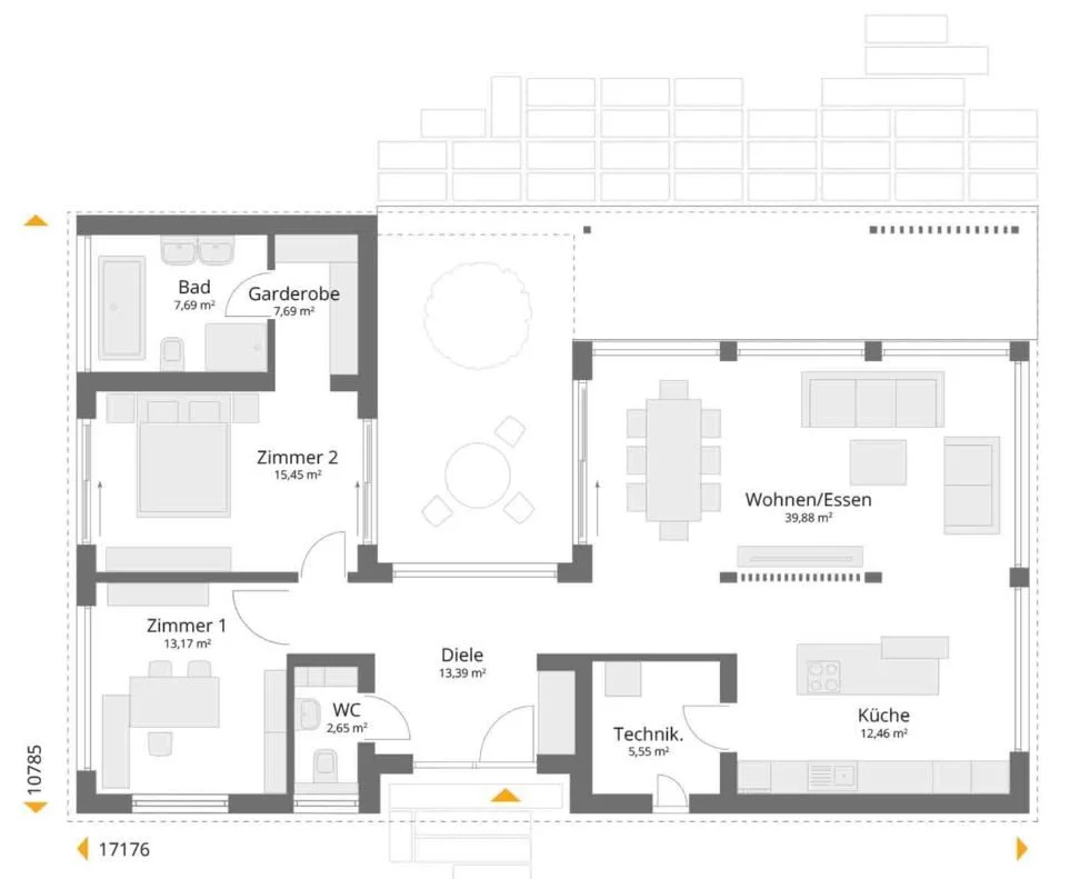 Der Grundriss des Musterhauses Next 115 von Danwood im Bauzentrum München