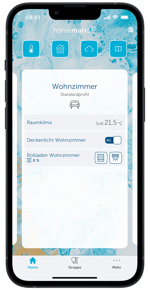 Ansicht der App von eQ3 zur Steuerung intelligenter Smarthome Technik.
