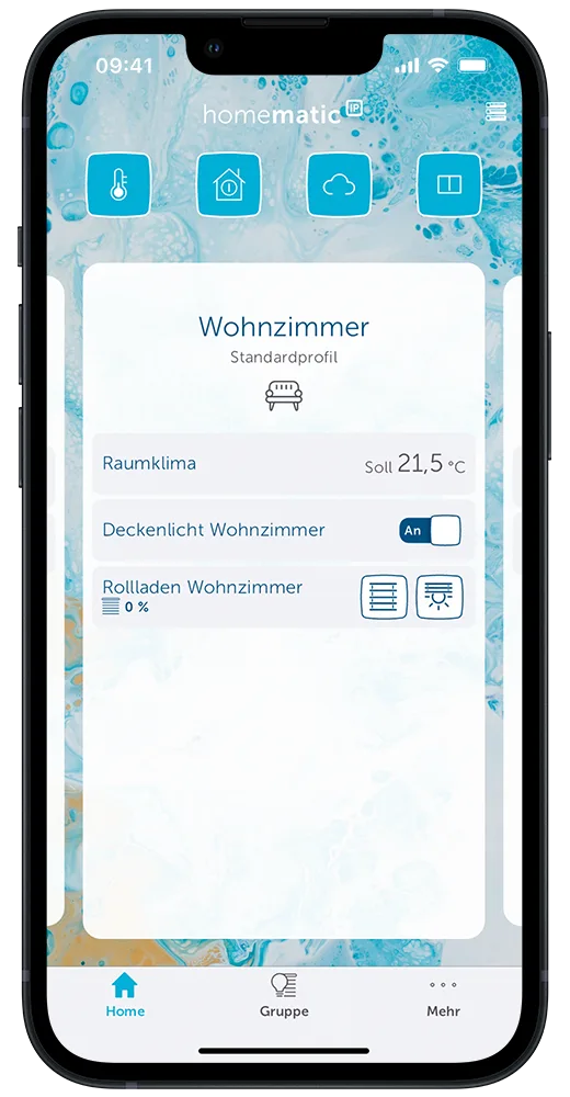 Ansicht der App von eQ3 zur Steuerung intelligenter Smarthome Technik.