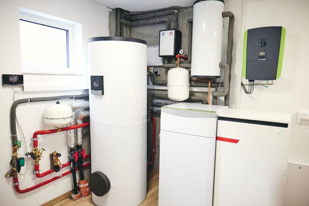 Erdwärmepumpe im Technikraum.