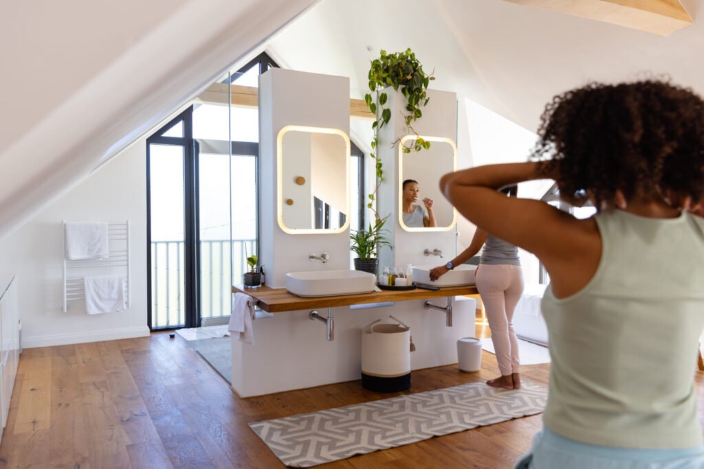 Frauen, die sich die Haare bürsten