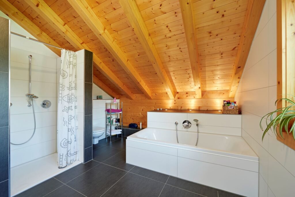 Rems Murr Holzhaus Rosengarten Badezimmer