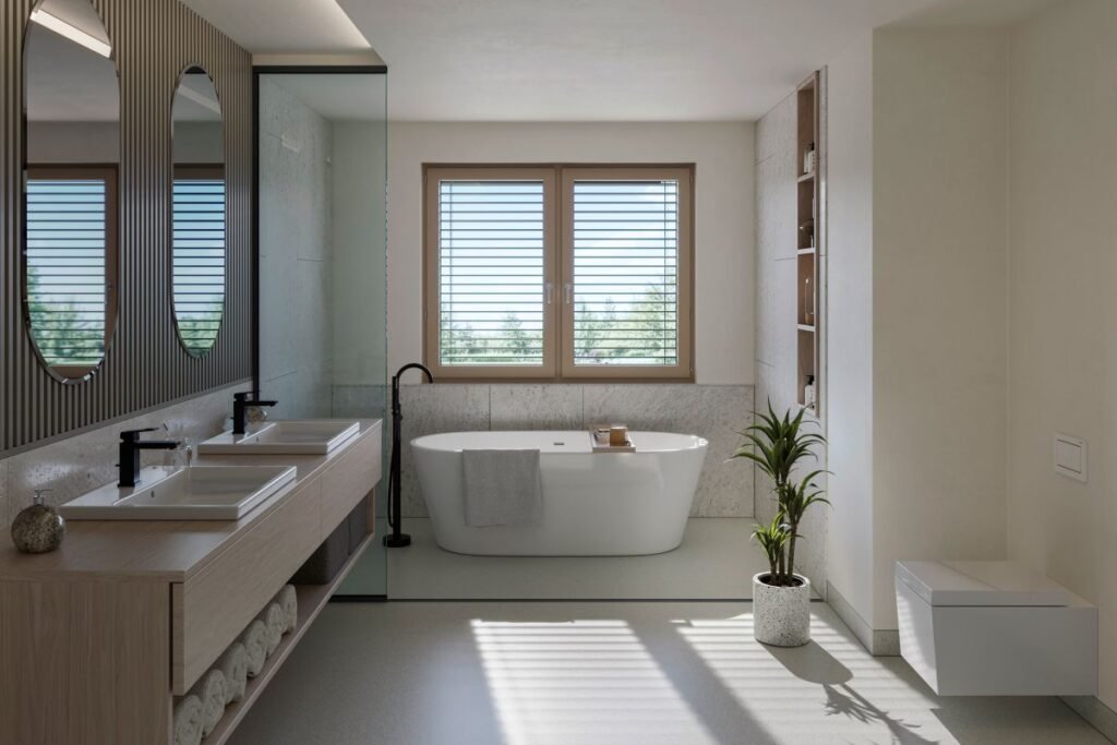 Badezimmer mit Außenjalousien