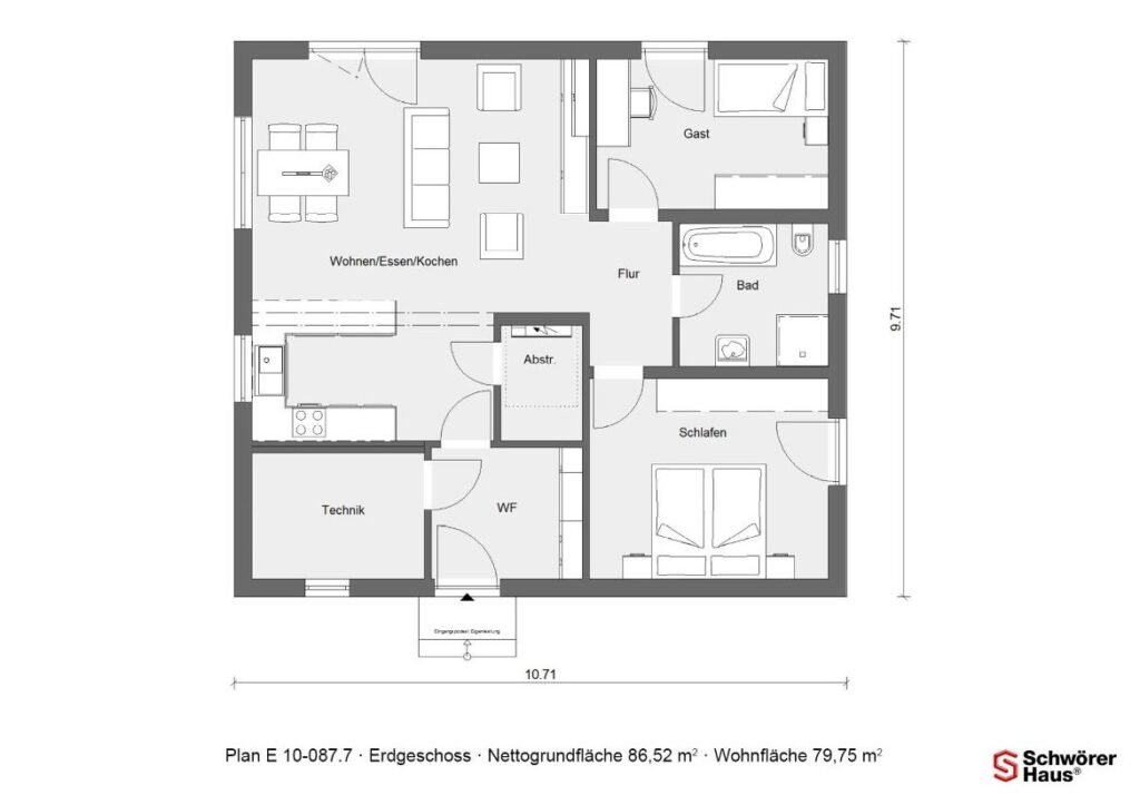 Schwörer Grundriss von Aktionshaus-Bungalow-Erdgeschoss-E10-087.7