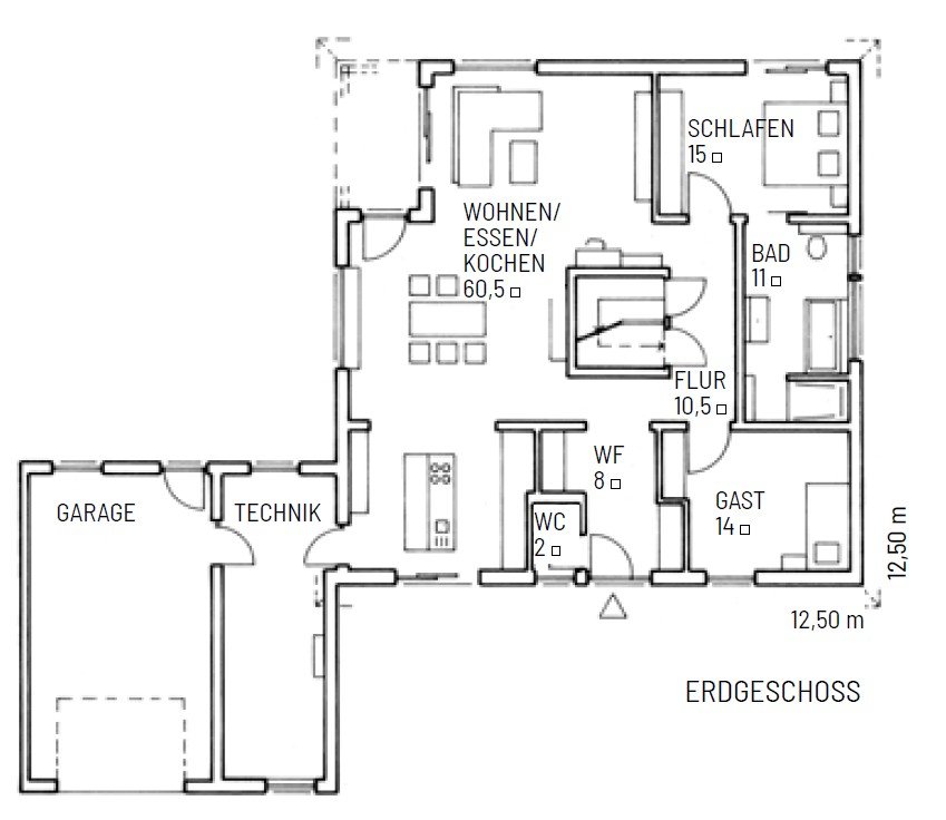 Grundriss des Bungalows der Familie Jacoby.